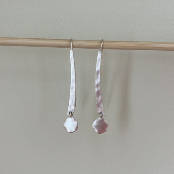 Hammered Silver Dangle Earrings - Picture 2 of 8